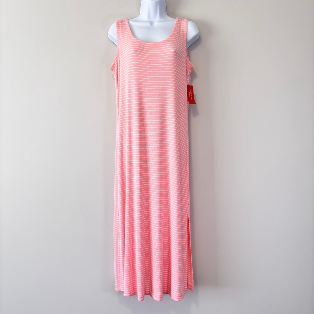 State of Day Women's XL Pink & White Stripe Ribbed Tank Nightgown Pajamas NWT - Picture 5 of 7